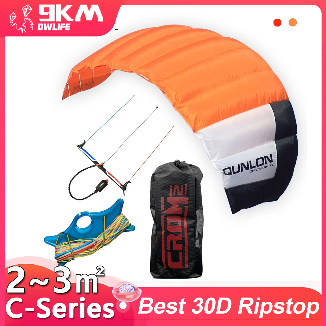 Kite Surf Bar Control - Latawiec trójlinowy do traktowania, 9km2~3sqm, linie