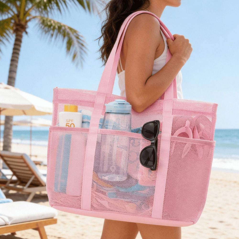 Dry Bag Roll Top - Modna, szybkoschnąca siatkowa torba plażowa, przezroczysta,
